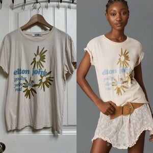 NWT Anthropologie Letluv Elton John Goodbye Yellow Brick Road Ivory T-Shirt. M